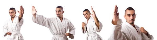 Collage av karate spelare i kimono isolerad på vit — Stockfoto