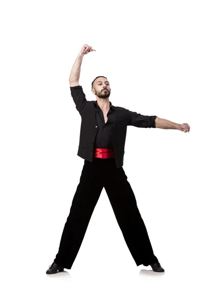 Hombre bailarín bailando bailes españoles aislados en blanco — Foto de Stock