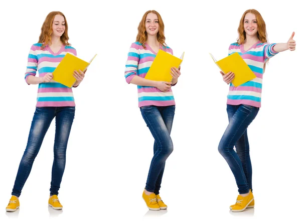 Jonge student met boeken geïsoleerd op wit — Stockfoto