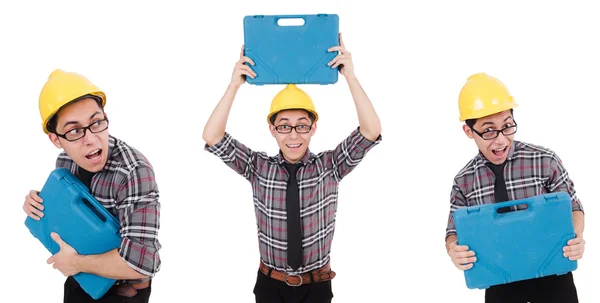 Trabajador industrial aislado en el fondo blanco — Foto de Stock