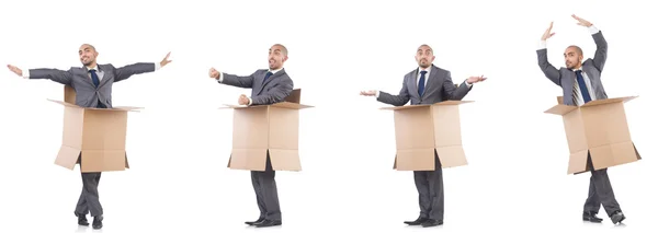 Collage of photos with man and boxes — Stock Photo, Image