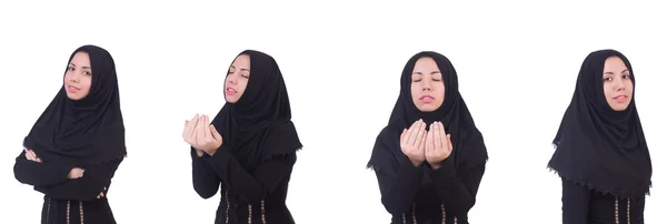 Junge muslimische Frau isoliert auf weiß — Stockfoto