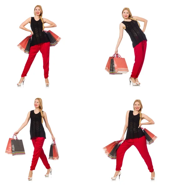 Set of woman with shopping bags on white — Stock Photo, Image