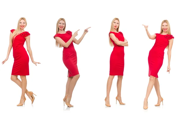 Žena v červených šatech izolované na bílém — Stock fotografie