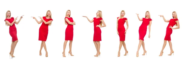 Женщина в красном платье изолирована на белом — стоковое фото