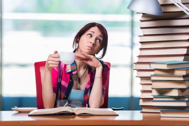 Sınavlara hazırlanan genç kız öğrenci.