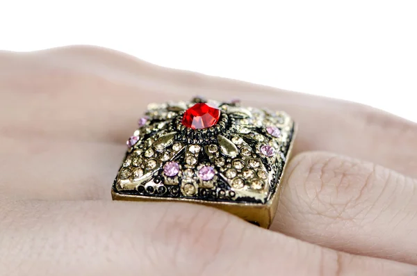 Jewellery ring worn on the finger — Stock Photo, Image