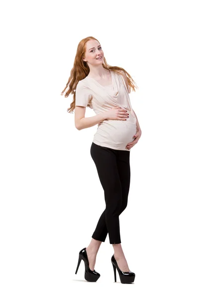 Jonge zwangere vrouw geïsoleerd op wit — Stockfoto
