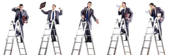 Uomo d'affari che sale la scala isolato su bianco — Foto Stock