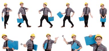 Sanayi işçisi beyaz arka planda izole edilmiş.