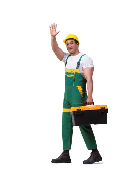 Man met toolbox geïsoleerd op de witte achtergrond — Stockfoto