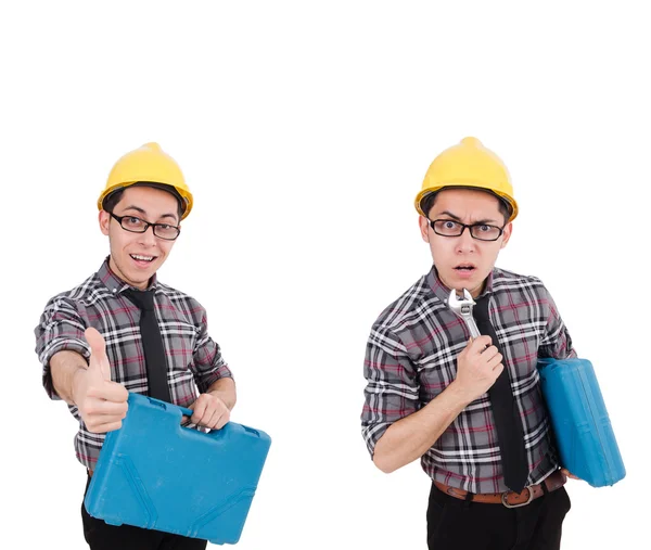 Trabajador industrial aislado en el fondo blanco — Foto de Stock