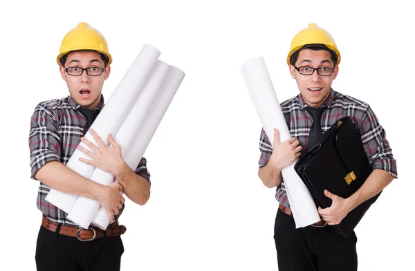 Hombre divertido con planos en blanco — Foto de Stock