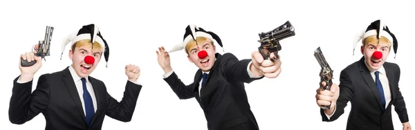 Geschäftsmann Clown in lustigem Konzept isoliert auf Weiß — Stockfoto