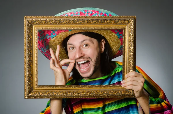 Vicces ember sombrero és kép kerettel — Stock Fotó