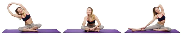 Young female doing exercises on white — Stock Photo, Image