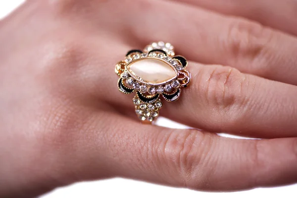 Jewellery ring worn on the finger — Stock Photo, Image