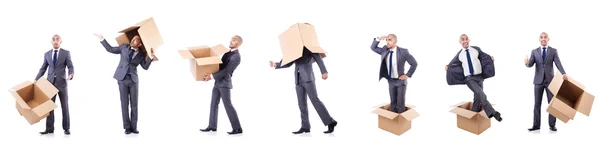 Collage of photos with man and boxes — Stock Photo, Image