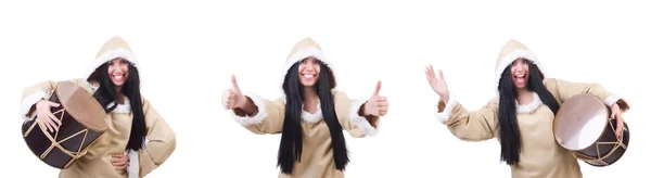 Eskimå kvinna isolerad på den vita — Stockfoto
