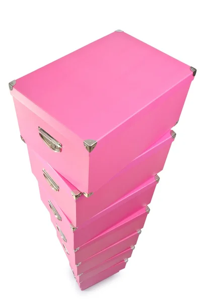 Рожеві подарункові коробки ізольовані на білому — стокове фото