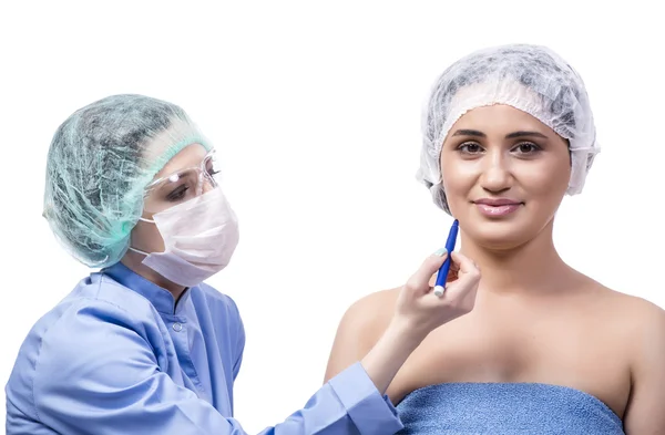 Young woman preparing for plastic surgery isolated on white — Stock Photo, Image