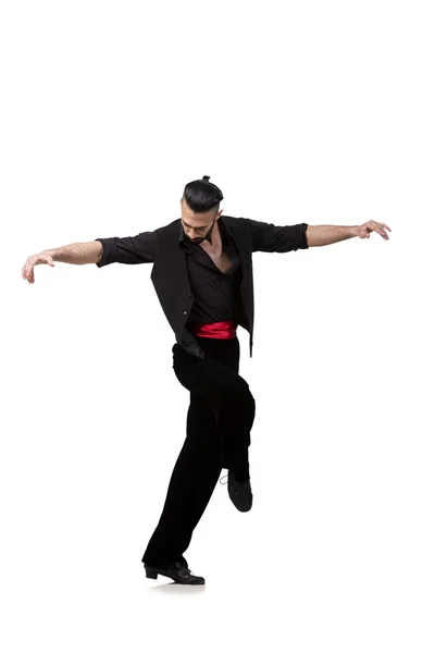 男性ダンサーの踊りの白で隔離スペイン舞曲 — ストック写真