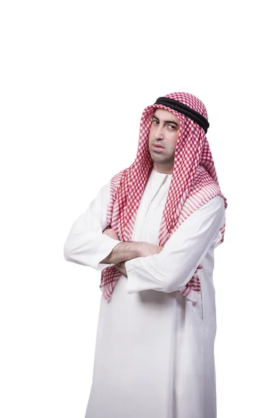 Ongelukkige jonge Arabische man geïsoleerd op wit — Stockfoto