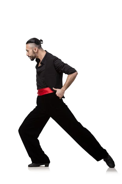 Hombre bailarín bailando bailes españoles aislados en blanco — Foto de Stock