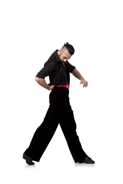 Hombre bailarín bailando bailes españoles aislados en blanco —  Fotos de Stock