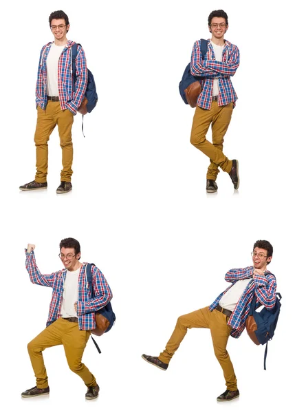 Colagem de estudante com mochila em branco — Fotografia de Stock