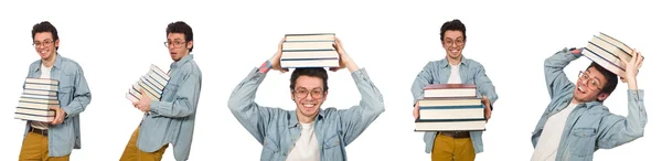 Collage de estudiante con libros sobre blanco — Foto de Stock