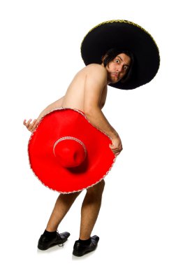 Çıplak Meksikalı adam beyazların üzerinde izole edilmiş.