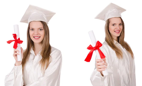 Kvinna student isolerad på vit bakgrund — Stockfoto