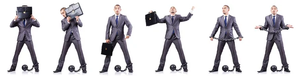 Businessman with shackles on white — Stock Photo, Image