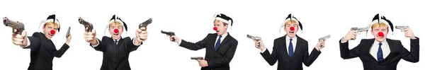 Clown uomo d'affari in concetto divertente isolato su bianco — Foto Stock