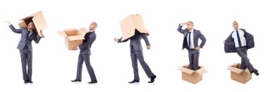 İnsan ve kutularla fotoğraf kolajı