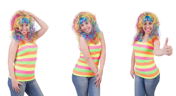 Renkli peruklu kadın beyaz tenli — Stok fotoğraf