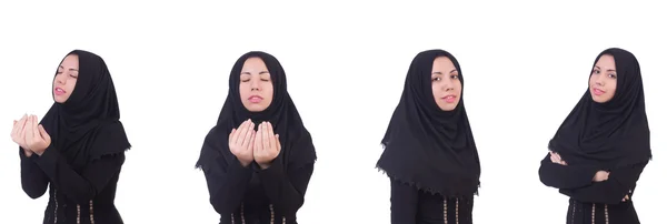 Junge muslimische Frau isoliert auf weiß — Stockfoto