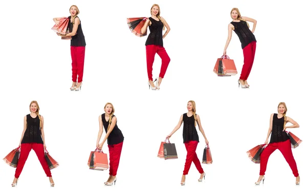 Set of woman with shopping bags on white — Stock Photo, Image