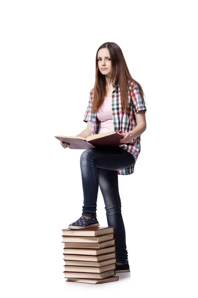 Estudiante con libros aislados sobre fondo blanco — Foto de Stock
