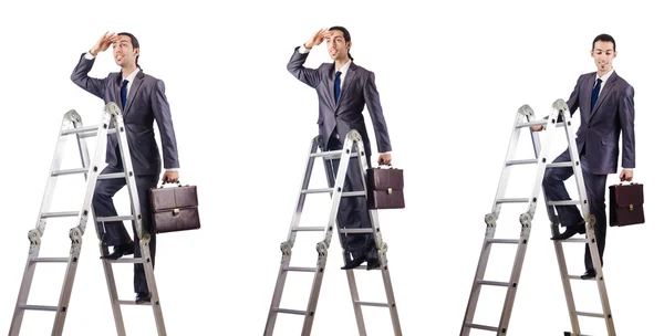 Empresario escalando la escalera aislado en blanco — Foto de Stock