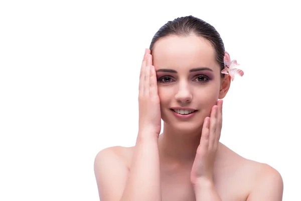 Rosto bonito de mulher jovem isolado em branco — Fotografia de Stock