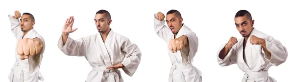 Collage de karate jugador en kimono aislado en blanco — Foto de Stock