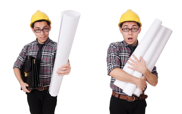 Hombre divertido con planos en blanco — Foto de Stock