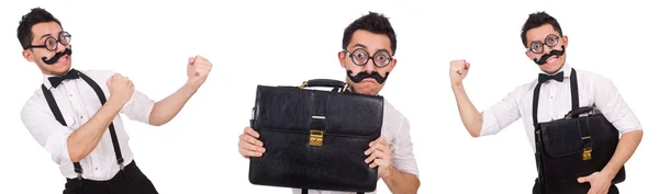 Young man with briefcase isolated on white — Stock Photo, Image