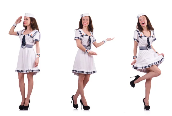 Колаж жінки моряка ізольовані на білому — стокове фото