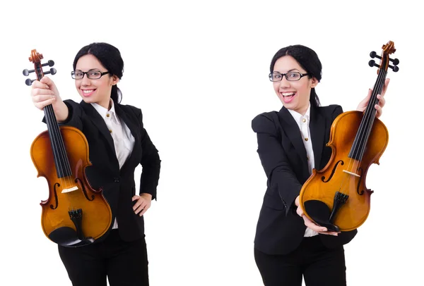 Woman playing violin isolated on white — Stock Photo, Image