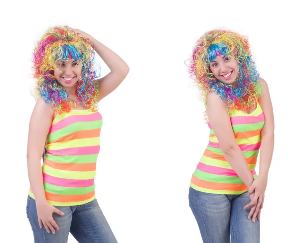 Renkli peruklu kadın beyaz tenli — Stok fotoğraf