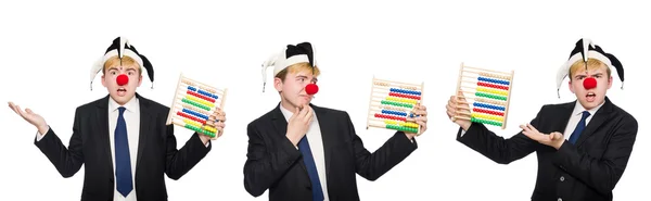 Clown met abacus geïsoleerd op wit — Stockfoto