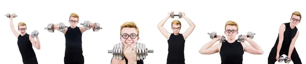 Man with dumbbells isolated on white — Stock Photo, Image